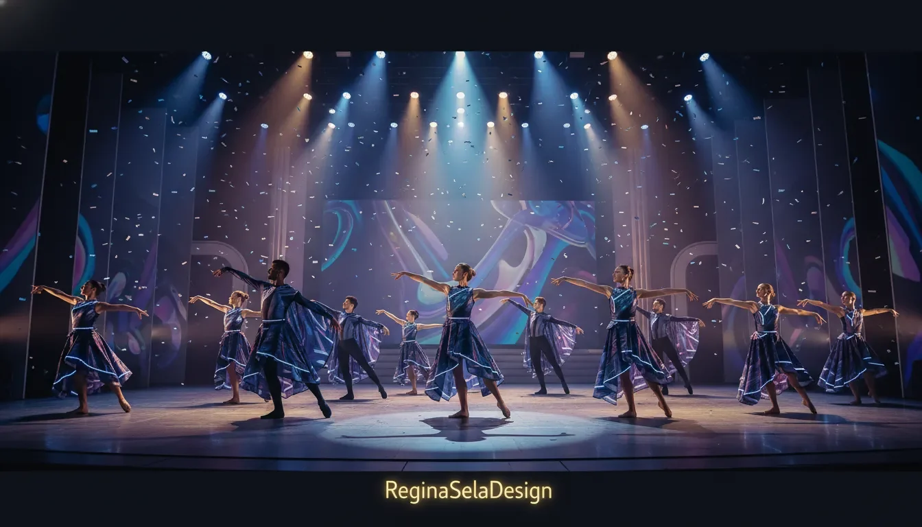 רקדנים על במה בתלבושות מעוצבות